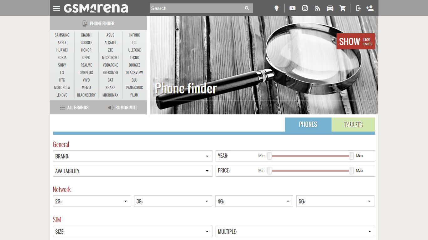 Phone Finder - search for a phone by feature - GSMArena.com